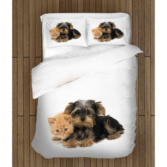Povlečení s přikrývkou - Yorkshiere Terrier and Kitten