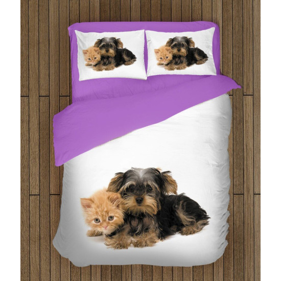 Povlečení s přikrývkou - Yorkshiere Terrier and Kitten
