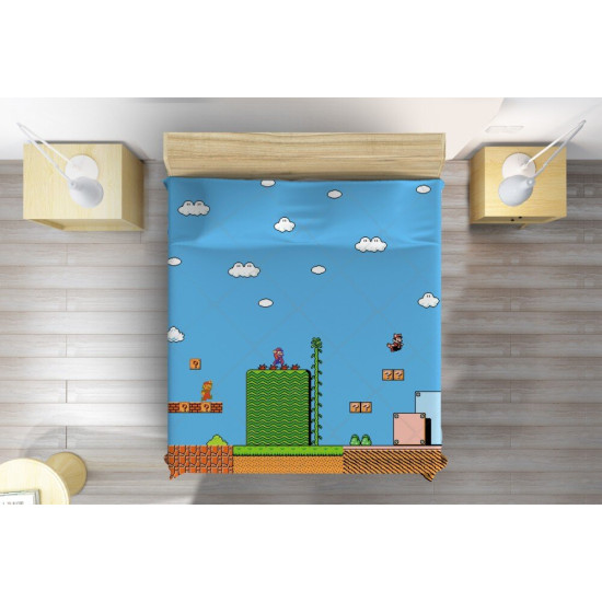Přehoz na postel - Super Mario Blue Background