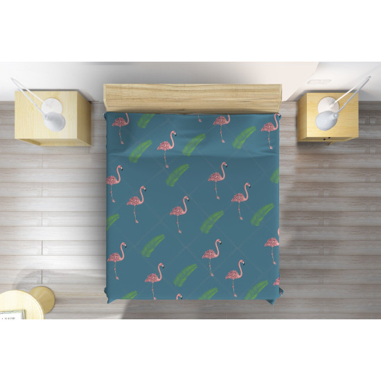 Přehoz na postel plameňák - Flamingo Palm Leaves