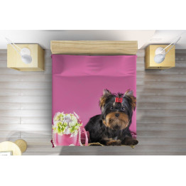 Přehoz přes postel - Yorkshiere Terrier Pink