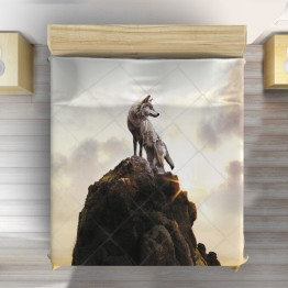Přehoz přes postel - Wolf on a Rock