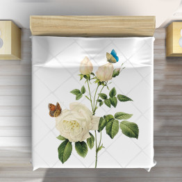 Bílý přehoz na postel - White Rose And Butterflies