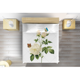 Bílý přehoz na postel - White Rose And Butterflies