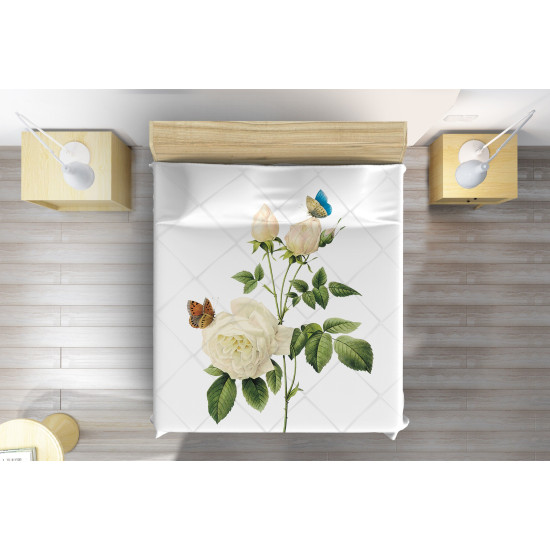 Bílý přehoz na postel - White Rose And Butterflies