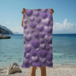 Plážová osuška Fialová srdce v pastelových tónech