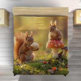 3D podzimní přehoz na postel Podzimní veverky