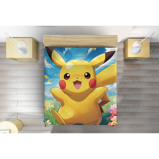 3D dětský přehoz na postel Pokémon Pikachu