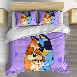 3D ložní povlečení Svět Bluey v fialové