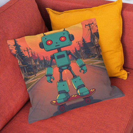 Stylový dekorační polštář Robot Skater